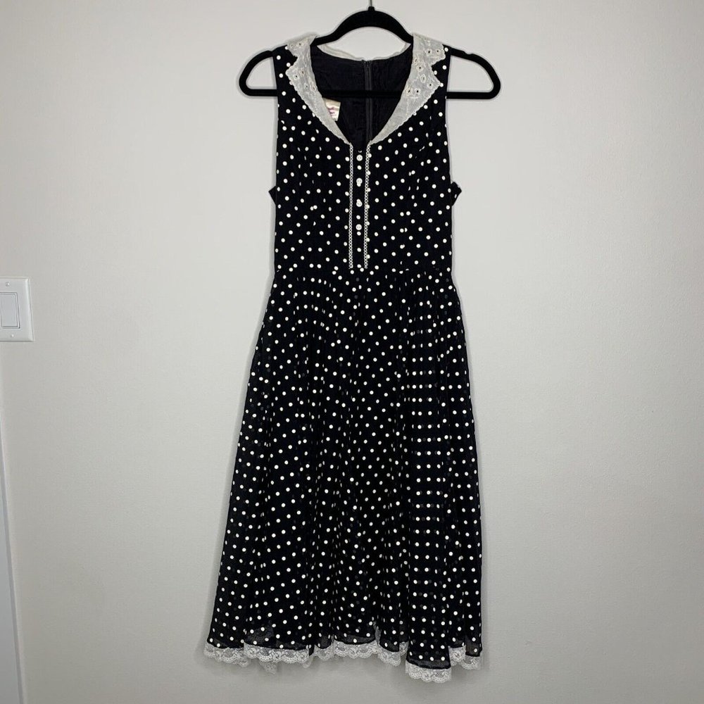Candi Jones Calif Polka Dot Dress Womans Sz 11 Sleeveless Black & White Vintage - Picture 2 of 10